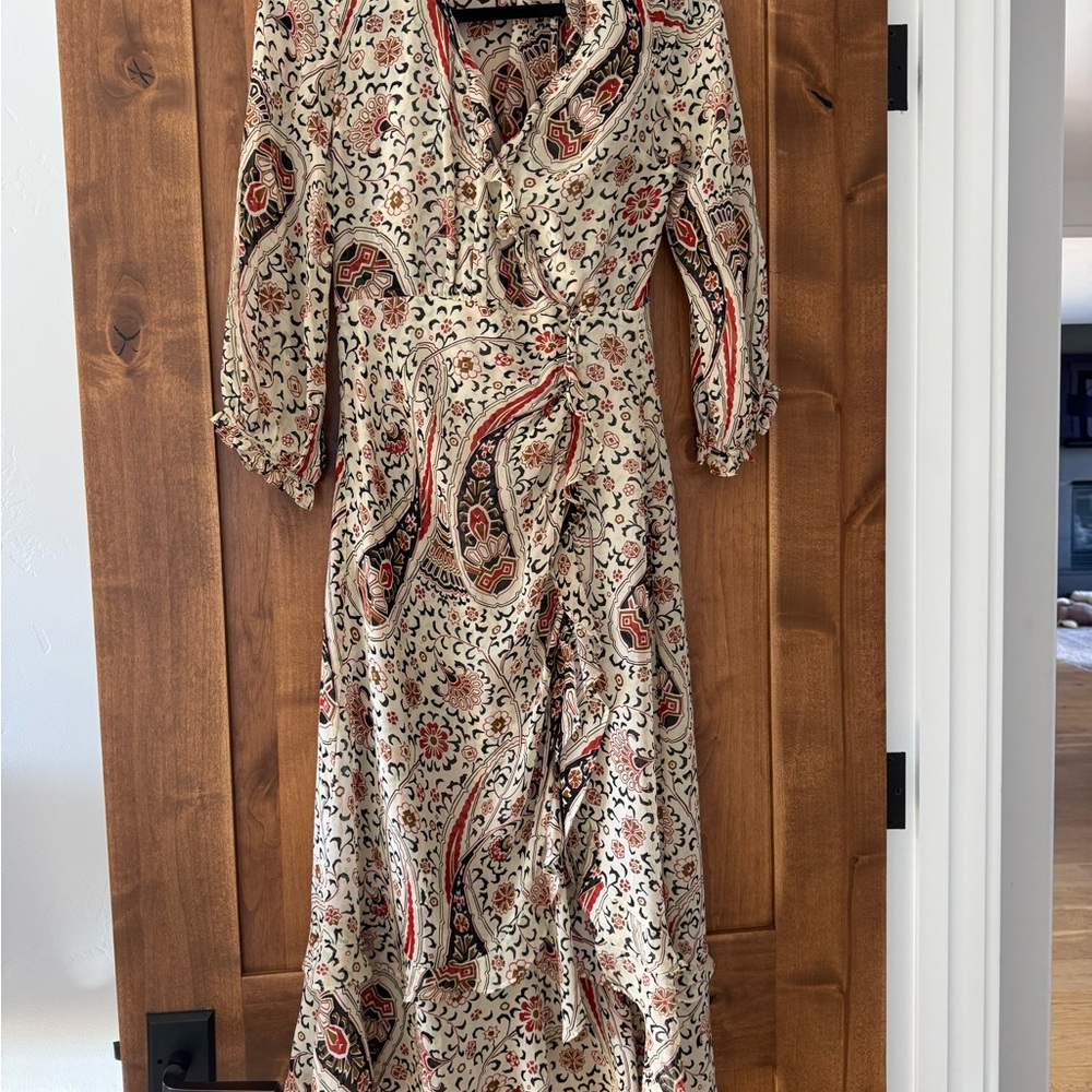 Veronica Beard Beige and Red Paisley Long Sleeve Dress